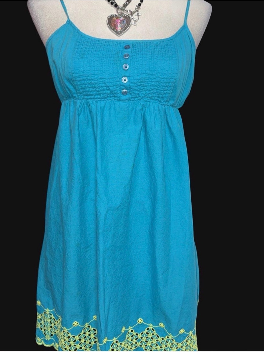 Joe Fresh Turquoise Blue Spaghetti Strap Mini Dress with Yellow Trim